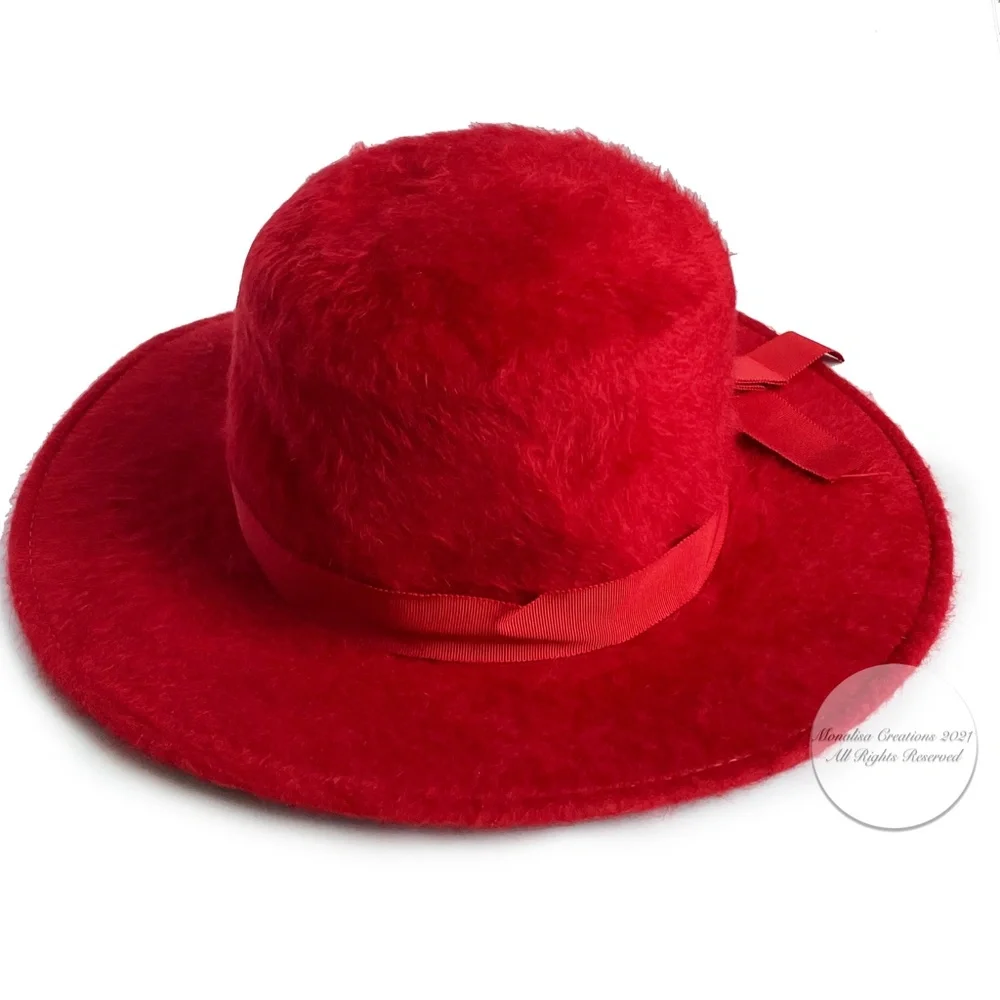 Vintage Merrie Mac Hat Red Felted Fur Wide Brim Merri Soie Rich's Atlanta